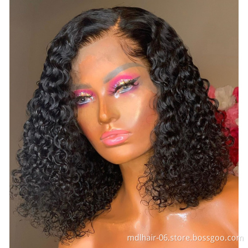 Short Brazilian Deep Curly 13x4 Lace Front Wigs Human Hair Bob 150% Density Glueless Lace Front Wigs Pre Plucked With Baby Hair